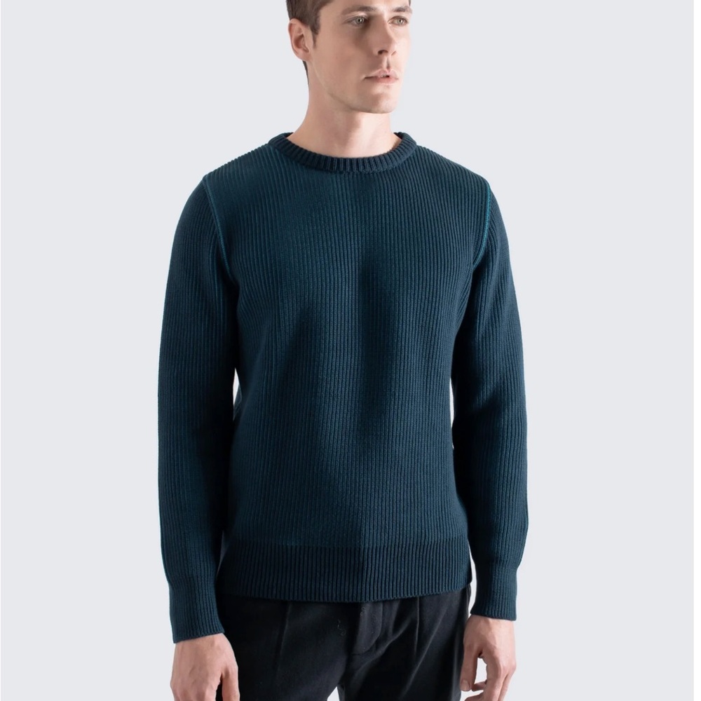 NWT Far Afield Blue Ribbed Crewneck Sweater -